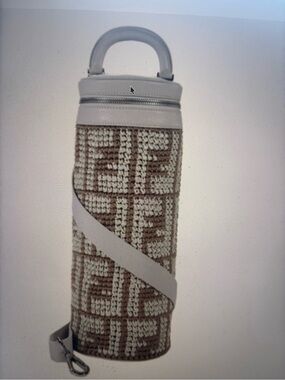 Fendi Beige and Brown Crocheted Monogram Crossbody Bottle Bag